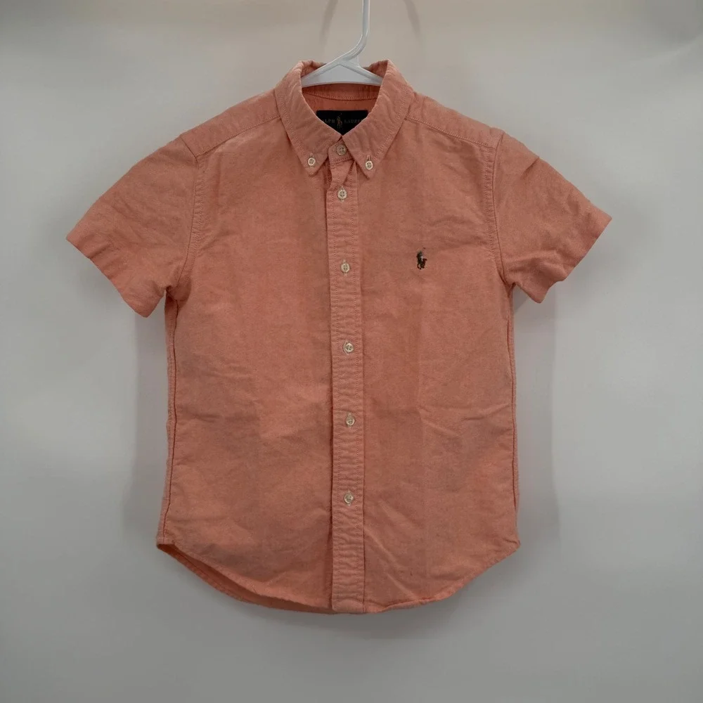 Ralph Lauren Button Down Shirt‎ Kids Size 7 Orange Short Sleeve Oxford Cotton